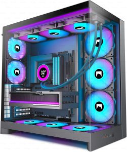 H2 (2026) HYXN ATX PC Case, Pre-installed 8 PWM ARGB Fans (6X140mm,2X120mm), Large Dual-Chamber ATX Mid-Tower Airflow Computer Case, Gaming PC Case, 420mm Radiator Support, Type-C 3.2 (Black RGB)